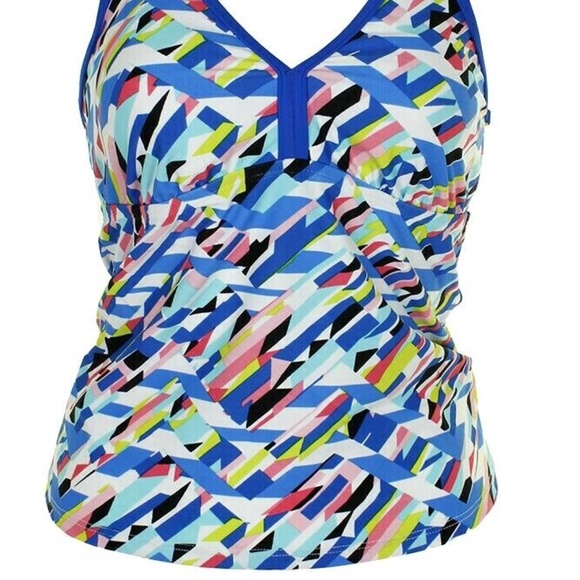 (NWT) GO by Gossip Crossed Signals Printed Racerback Tankini Royal Blue Multi S - Picture 3 of 7